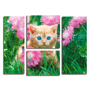 Модульная картина Рыжий кот в цветнике