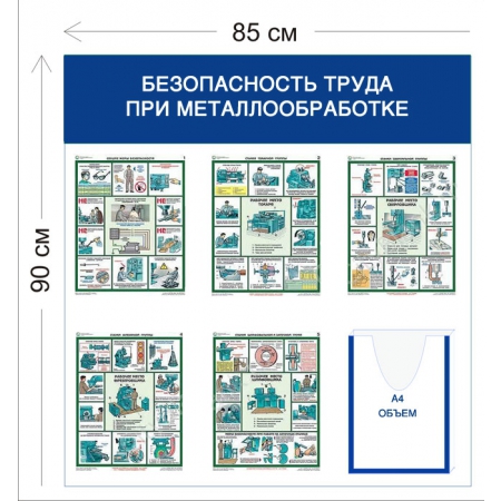 СТН-313 - Cтенд Безопасность труда при металлообработке 90 х 85 см 1 объ. карман А4, 5 плакатов